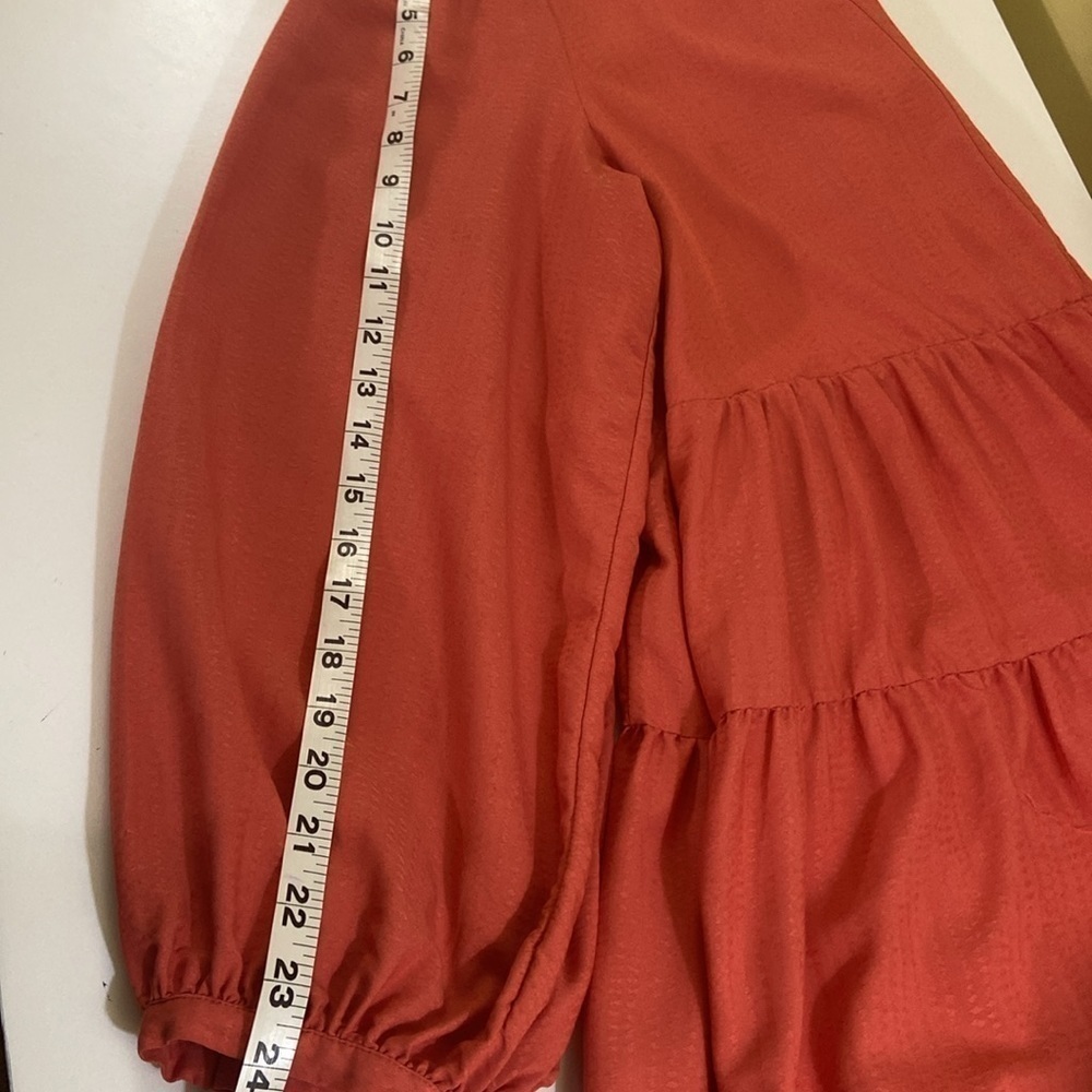 MAEVE BY ANTHROPOLOGIE, ORANGE LONG SLEEVE,TIRED,MINI DRESS. SIZE-X1 . - Picture 8 of 12